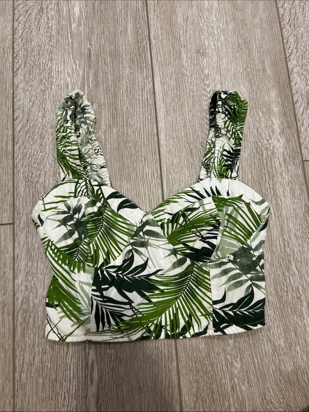 Green Tropical Leaf Print Crop Tank Top